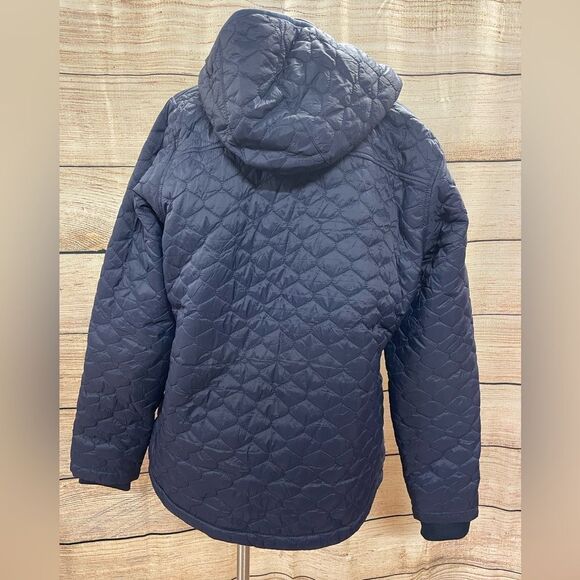Quilted navy blue zipper hoodie jacket - Picture 3 of 10
